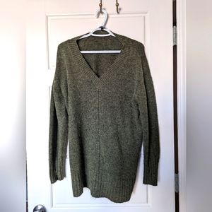George Army Green Oversized Sweater, V Neck, Size L